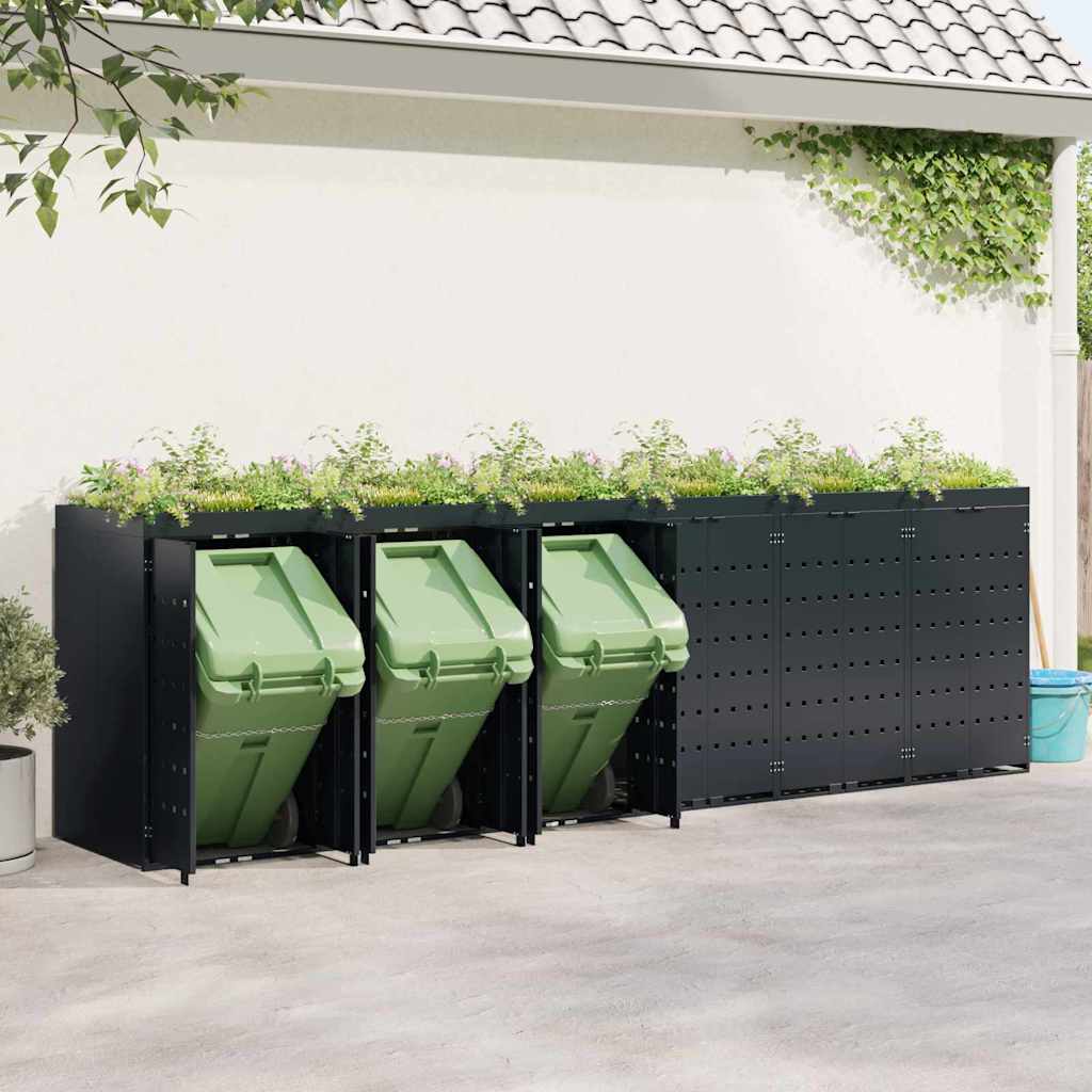 vidaXL Wheelie Bin Storage for 6 Bins Black 408 x 77.5 x 121.5 cm