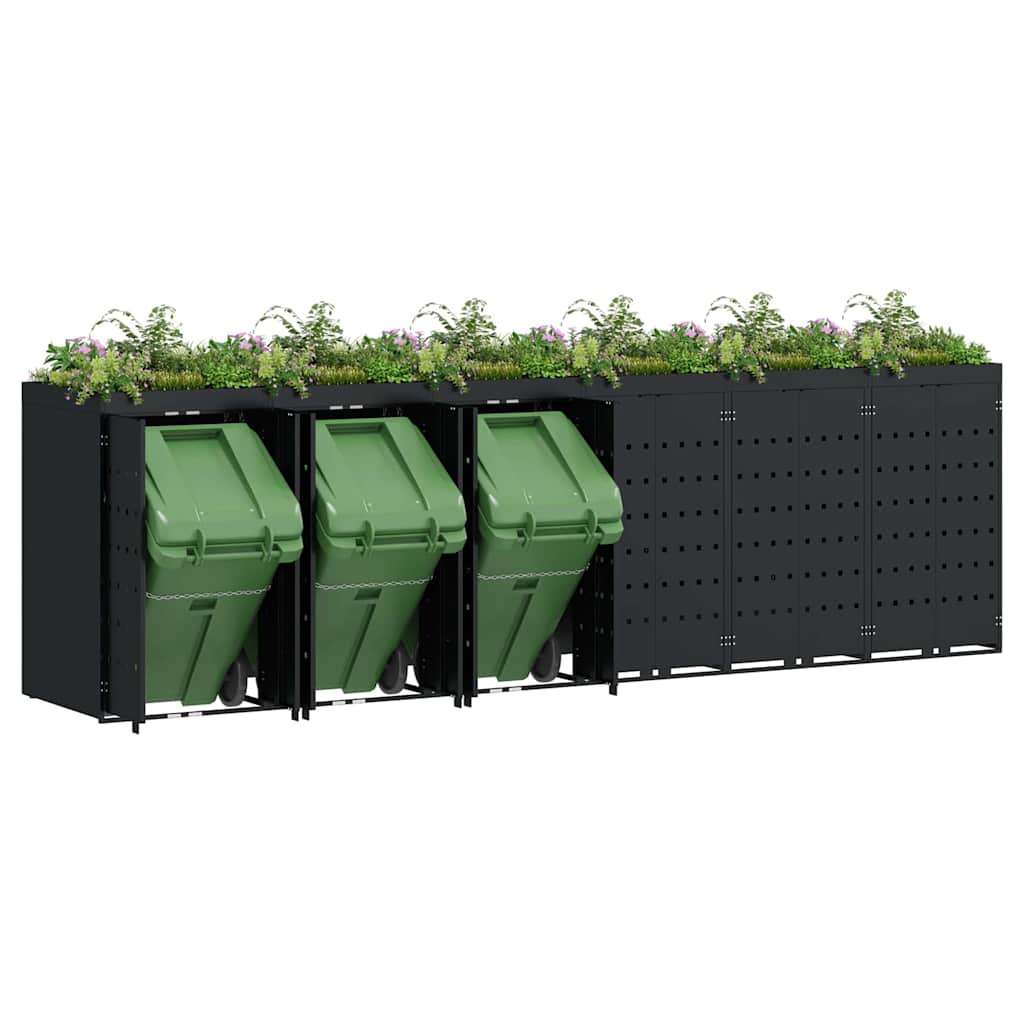 vidaXL Wheelie Bin Storage for 6 Bins Black 408 x 77.5 x 121.5 cm