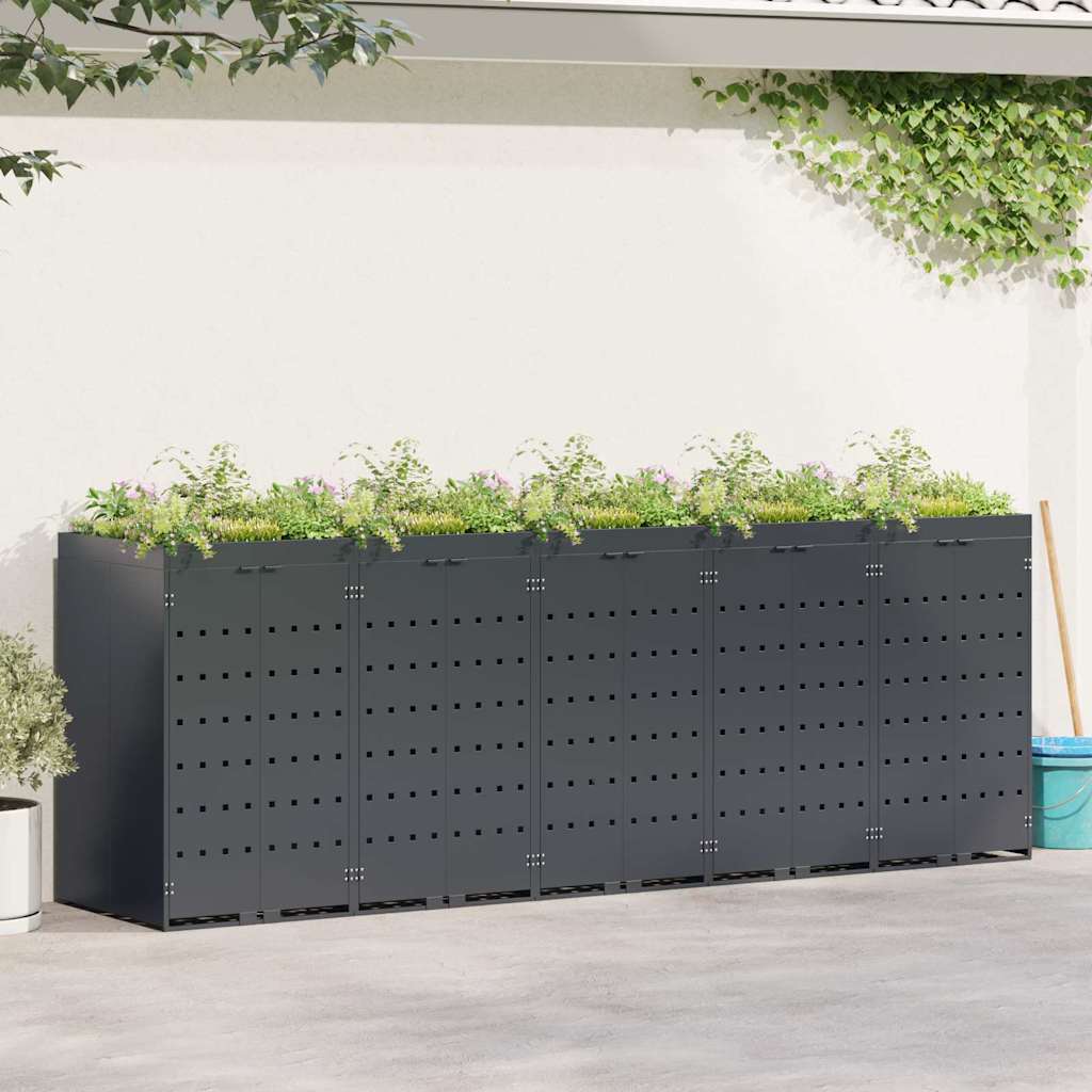 vidaXL Wheelie Bin Storage for 5 Bins Anthracite 340 x 77.5 x 121.5 cm