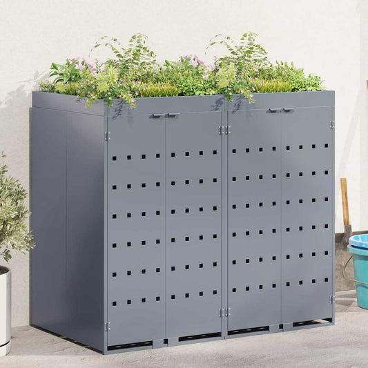 vidaXL Wheelie Bin Storage for 2 Bins Light Grey 136 x 77.5 x 121.5 cm