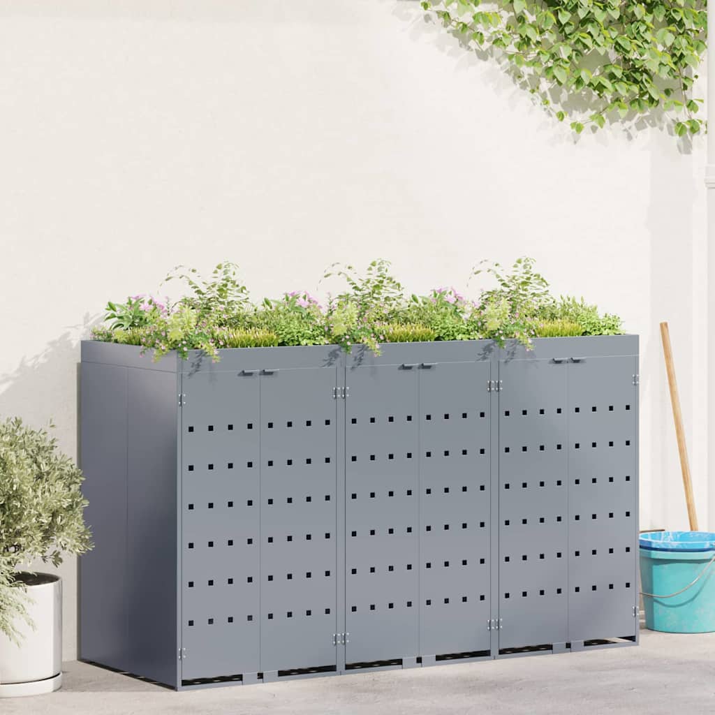 vidaXL Wheelie Bin Storage for 3 Bins Light Grey 204 x 77.5 x 121.5 cm