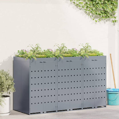 vidaXL Wheelie Bin Storage for 3 Bins Light Grey 204 x 77.5 x 121.5 cm