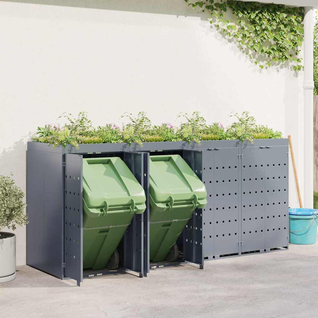 vidaXL Wheelie Bin Storage for 4 Bins Light Grey 272 x 77.5 x 121.5 cm