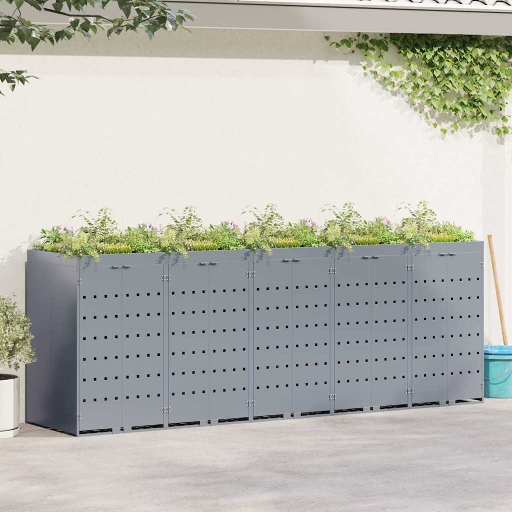 vidaXL Wheelie Bin Storage for 5 Bins Light Grey 340 x 77.5 x 121.5 cm
