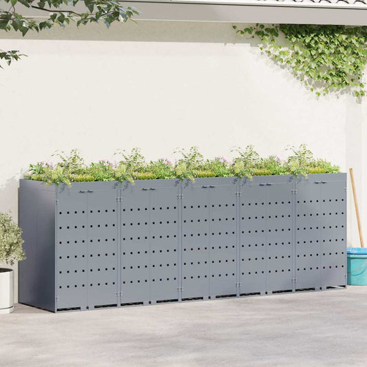 vidaXL Wheelie Bin Storage for 5 Bins Light Grey 340 x 77.5 x 121.5 cm
