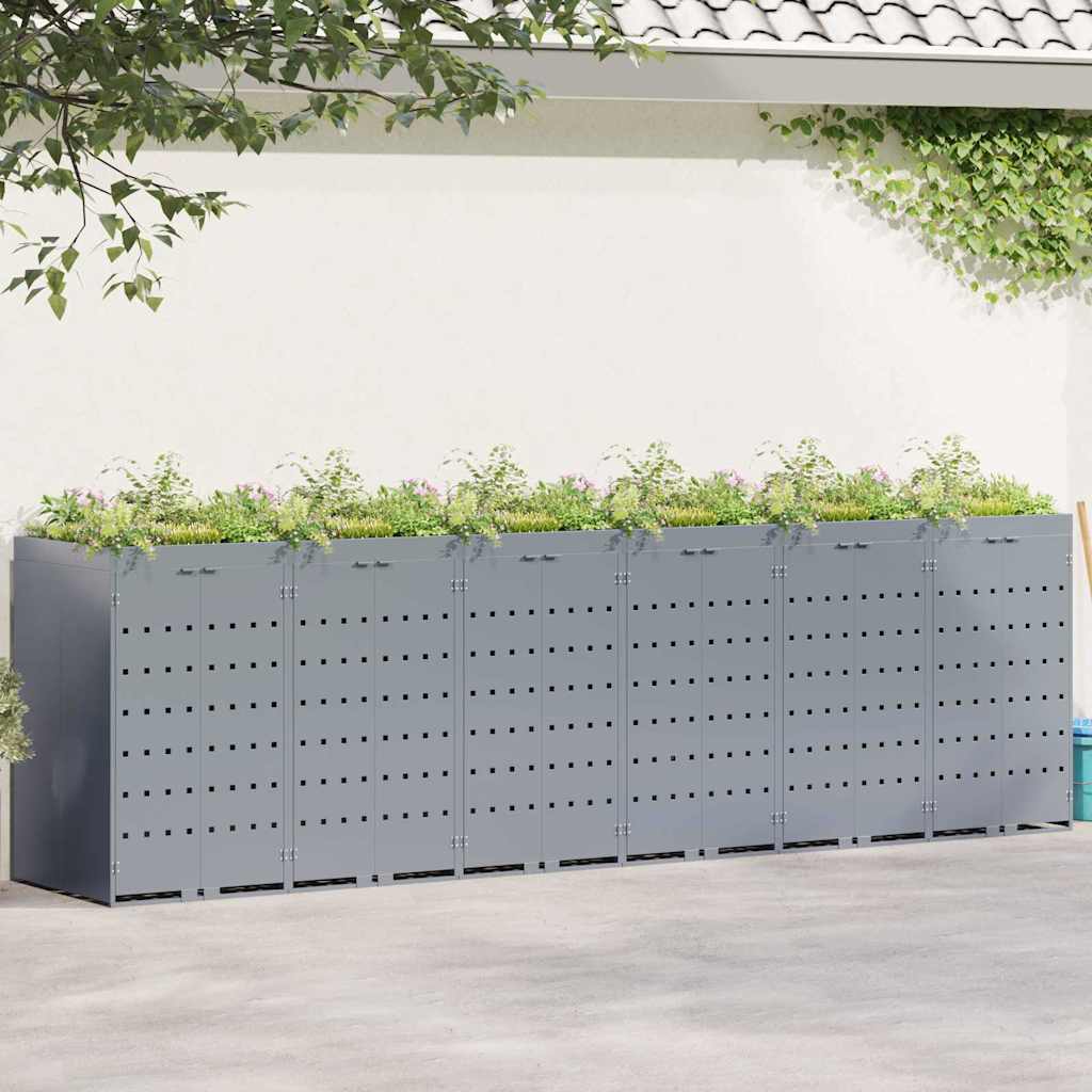 vidaXL Wheelie Bin Storage for 6 Bins Light Grey 408 x 77.5 x 121.5 cm