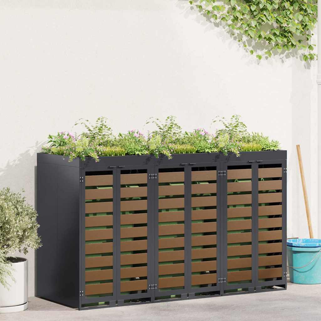 vidaXL Wheelie Bin Storage for 3 Bins Anthracite 204 x 77.5 x 121.5 cm