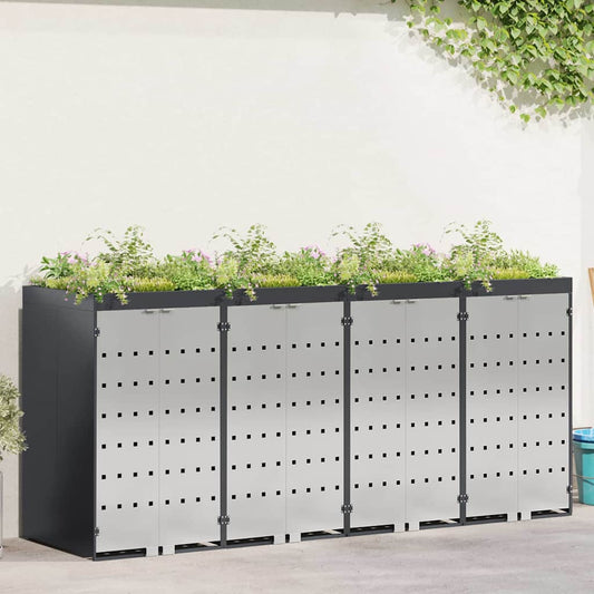 vidaXL Wheelie Bin Storage for 4 Bins Anthracite 272 x 77.5 x 121.5 cm