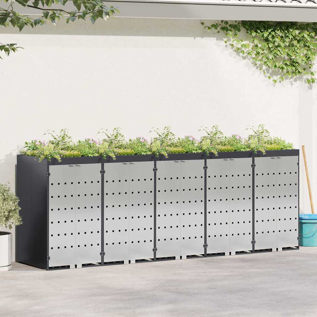 vidaXL Wheelie Bin Storage for 5 Bins Anthracite 340 x 77.5 x 121.5 cm