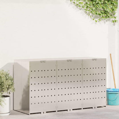 vidaXL Wheelie Bin Storage for 3 Bins Silver 204 x 77.5 x 115.5 cm