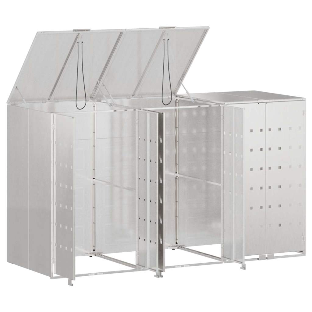 vidaXL Wheelie Bin Storage for 3 Bins Silver 204 x 77.5 x 115.5 cm