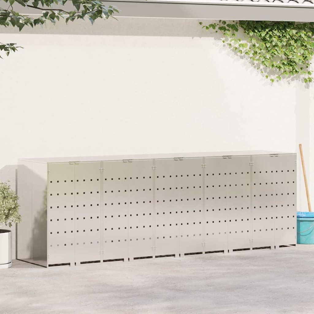 vidaXL Wheelie Bin Storage for 5 Bins Silver 340 x 77.5 x 115.5 cm