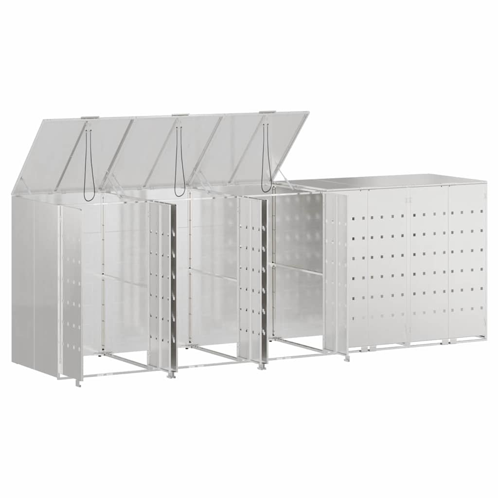 vidaXL Wheelie Bin Storage for 5 Bins Silver 340 x 77.5 x 115.5 cm