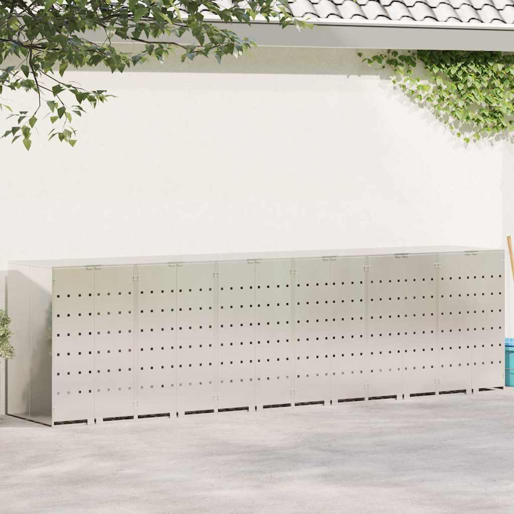 vidaXL Wheelie Bin Storage for 6 Bins Silver 408 x 77.5 x 115.5 cm