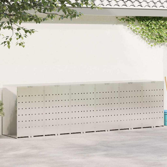 vidaXL Wheelie Bin Storage for 6 Bins Silver 408 x 77.5 x 115.5 cm