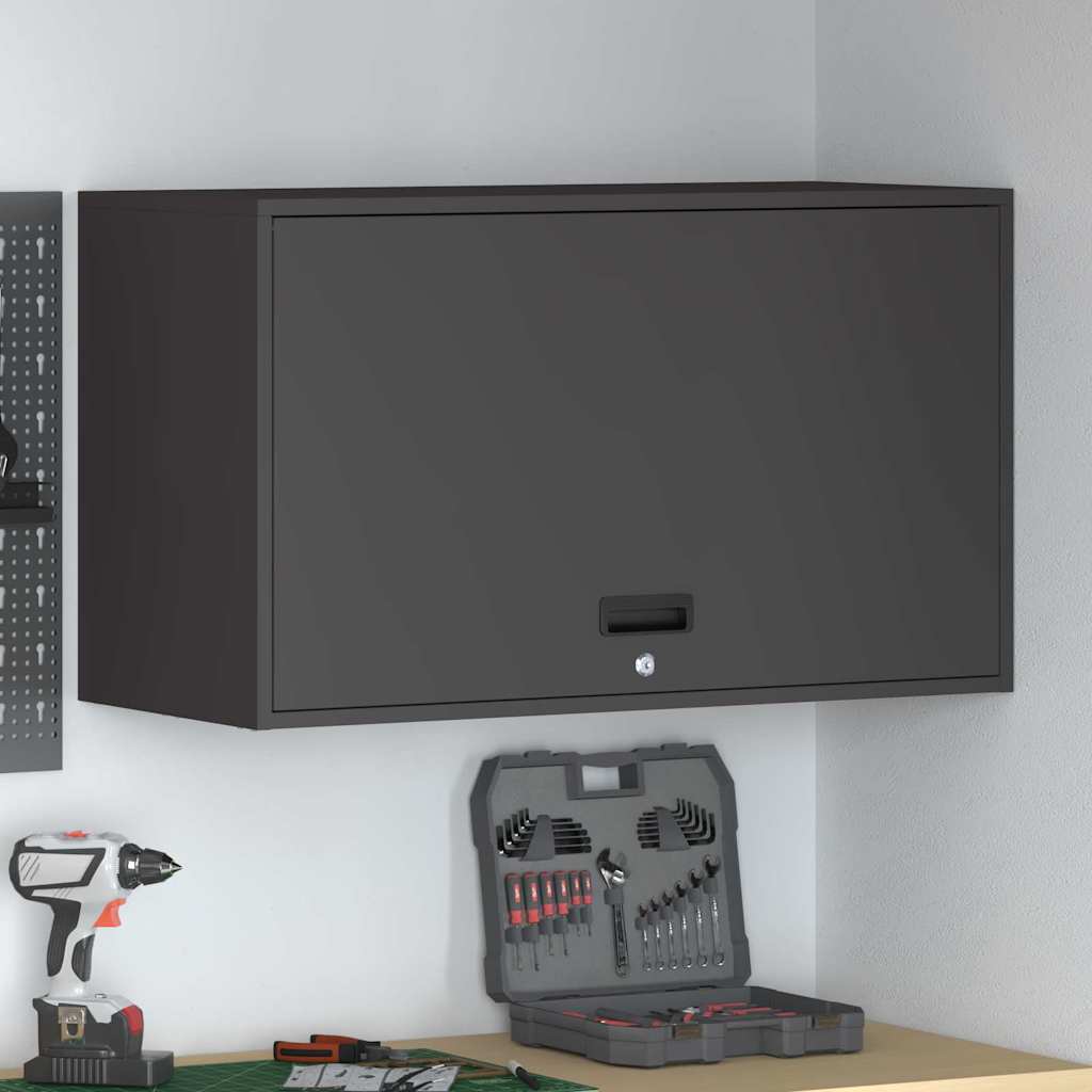 vidaXL Wall Cabinet for Garage with Gas-lift Door Black