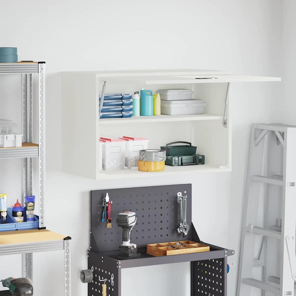 vidaXL Wall Cabinet for Garage with Gas-lift Door White