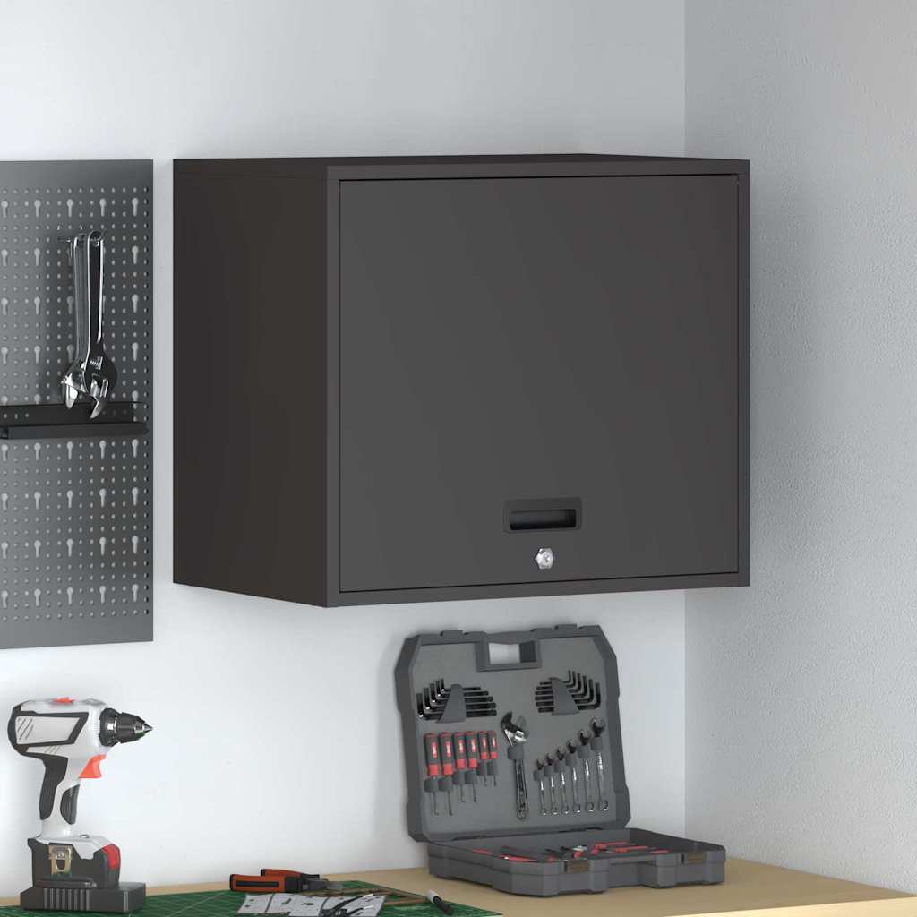 vidaXL Wall Cabinet for Garage with Gas-lift Door Black