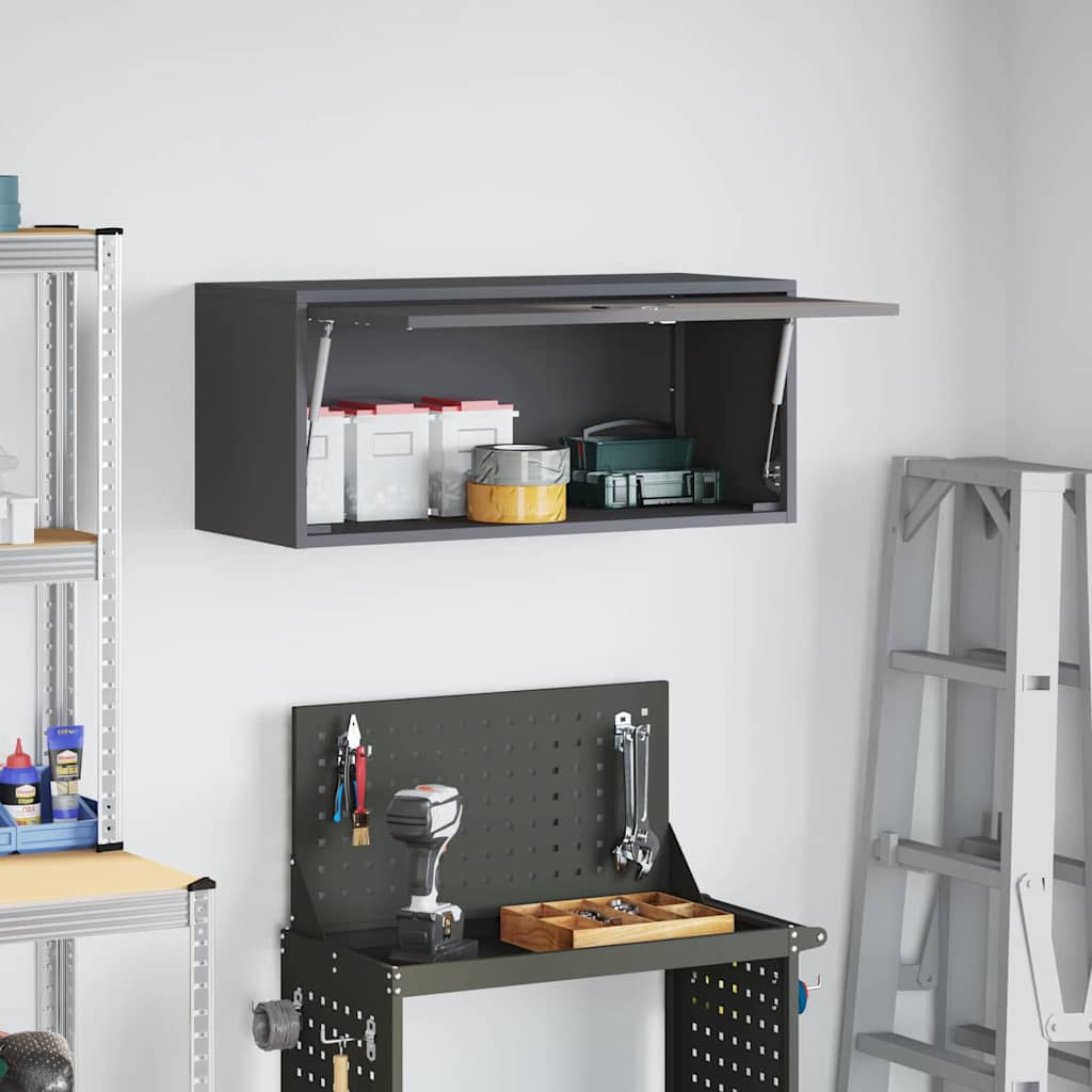 vidaXL Wall Cabinet for Garage with Gas-lift Door Black