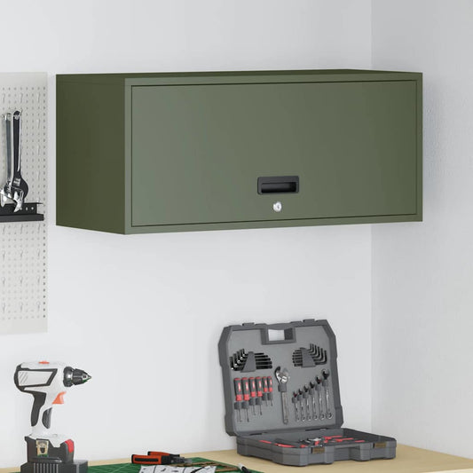vidaXL Wall Cabinet for Garage with Gas-lift Door Olive green