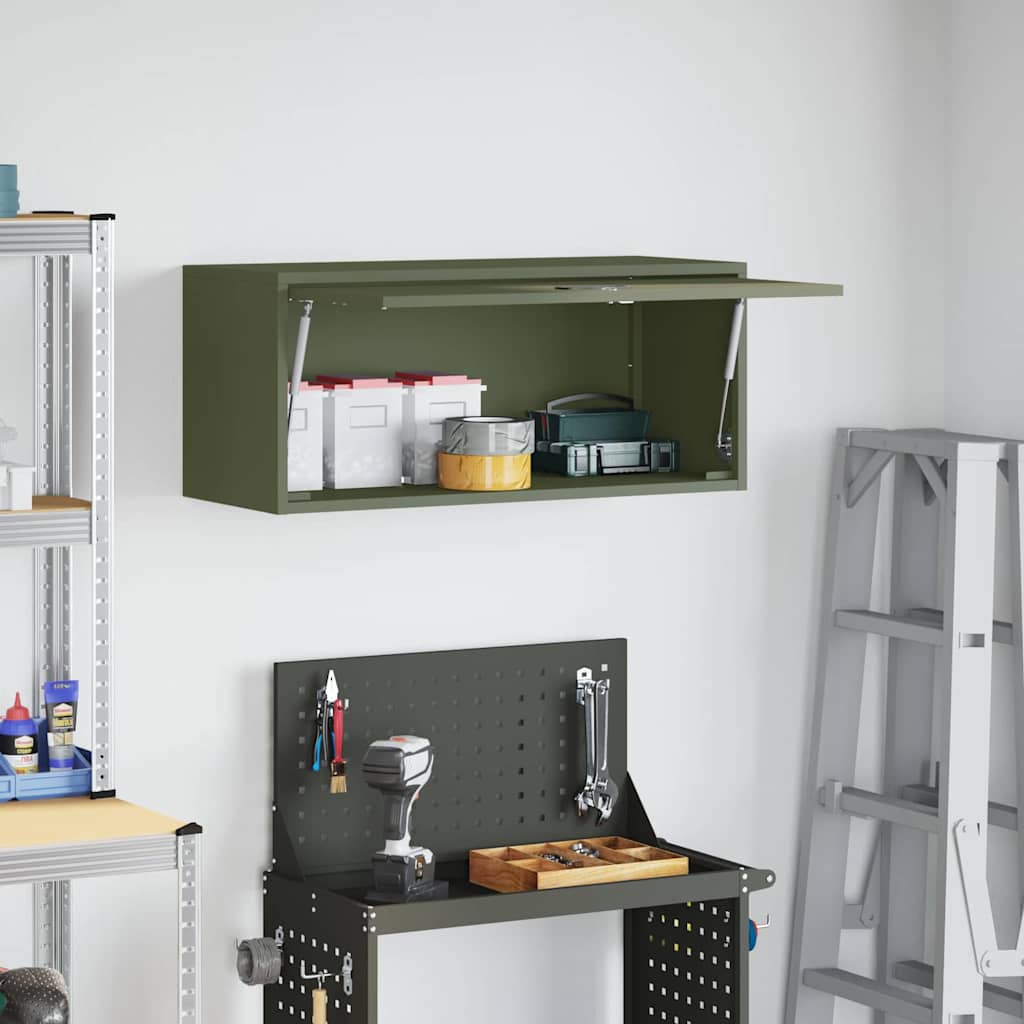 vidaXL Wall Cabinet for Garage with Gas-lift Door Olive green
