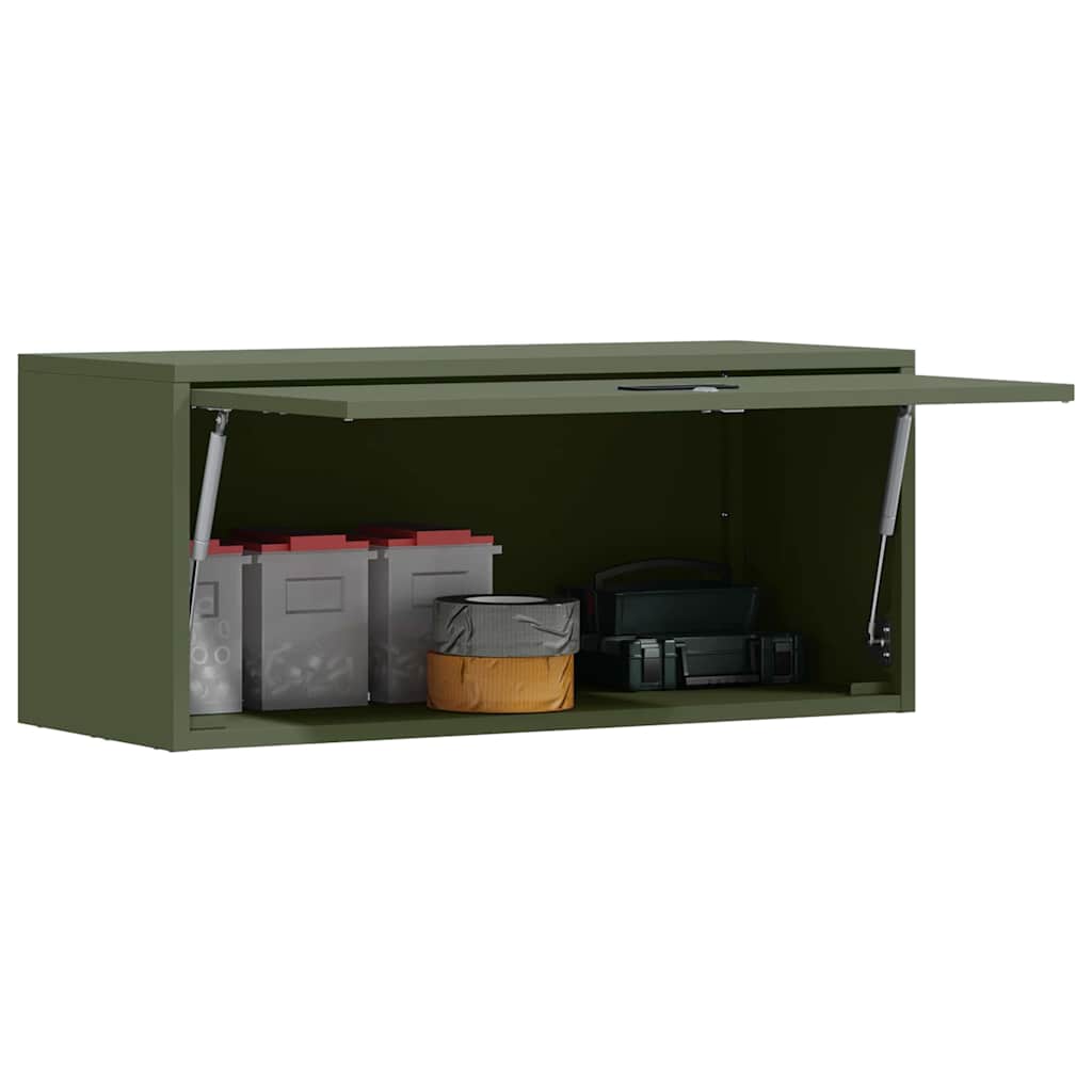 vidaXL Wall Cabinet for Garage with Gas-lift Door Olive green