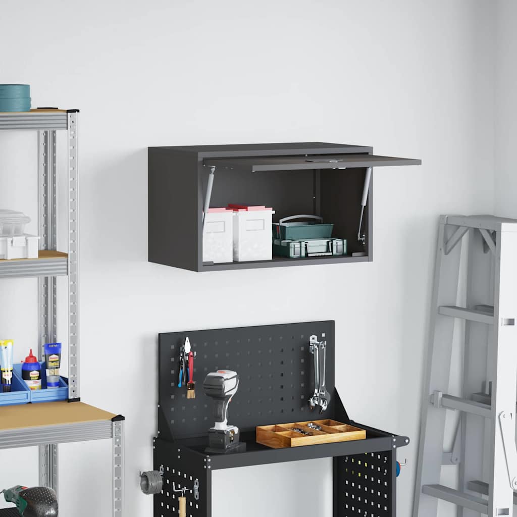 vidaXL Wall Cabinet for Garage with Gas-lift Door Black