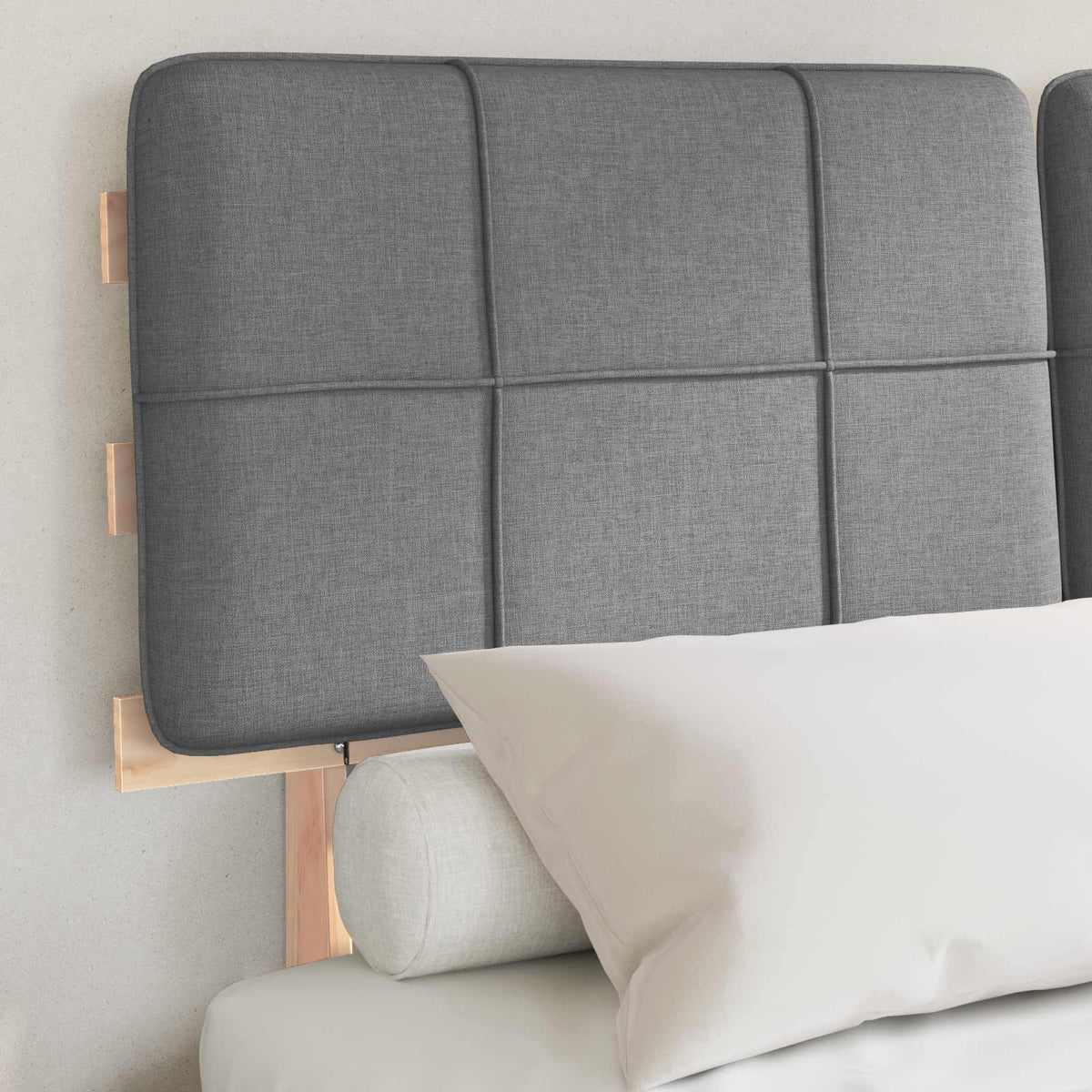 vidaXL Bed Frame with Upholstered Headboard Natural and Light Grey