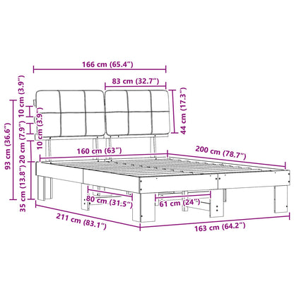 vidaXL Bed Frame with Upholstered Headboard Natural and Light Grey