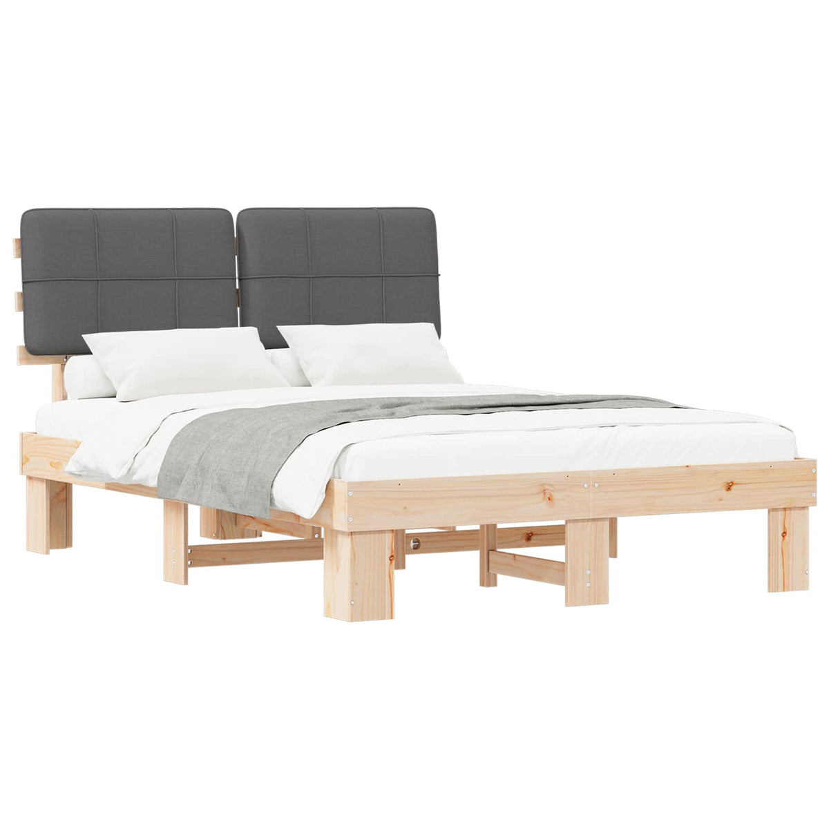 vidaXL Bed Frame with Upholstered Headboard Natural and Dark grey