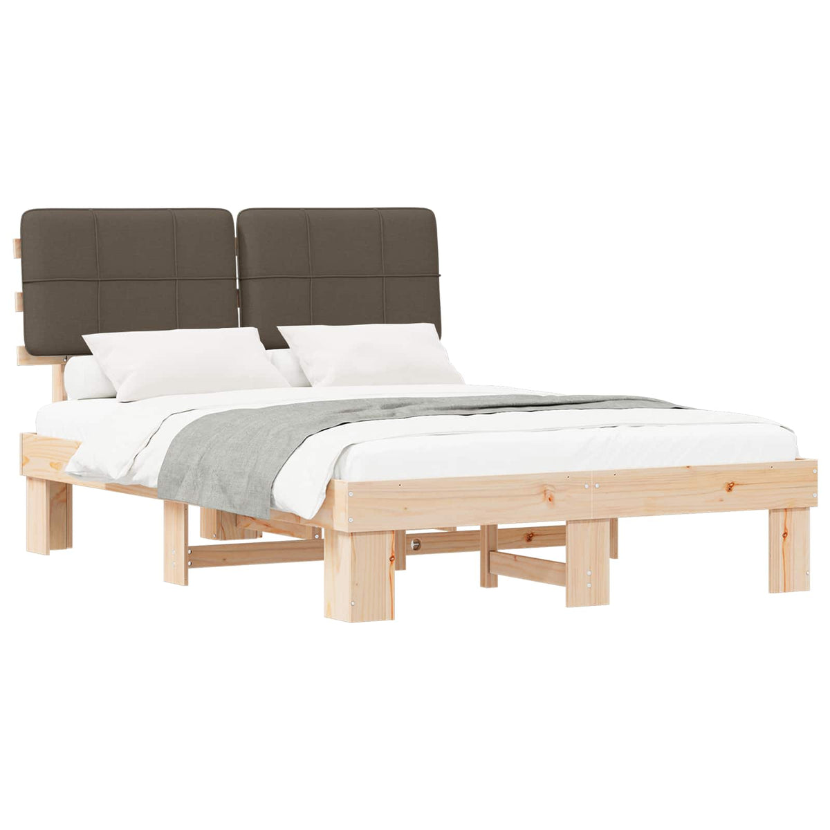 vidaXL Bed Frame with Upholstered Headboard Natural and Taupe