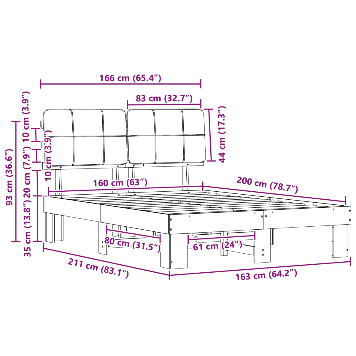 vidaXL Bed Frame with Upholstered Headboard White and Light grey