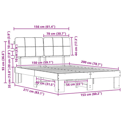 vidaXL Bed Frame with Upholstered Headboard Natural and Light Grey