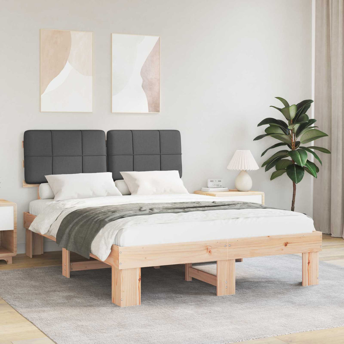 vidaXL Bed Frame with Upholstered Headboard Natural and Dark grey