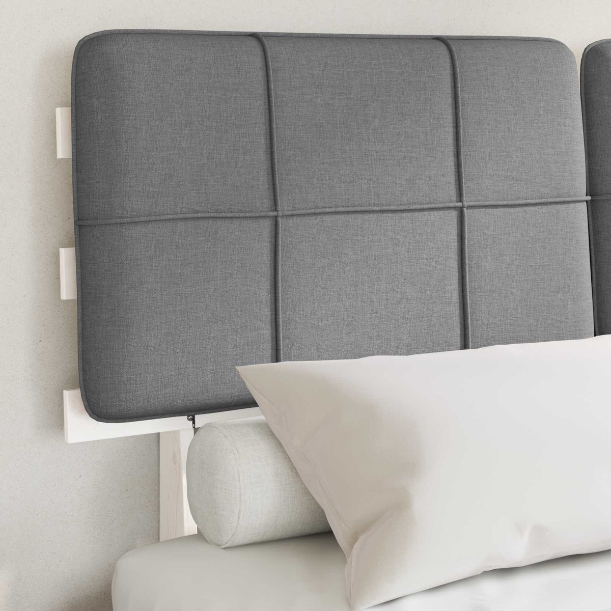 vidaXL Bed Frame with Upholstered Headboard White and Light grey