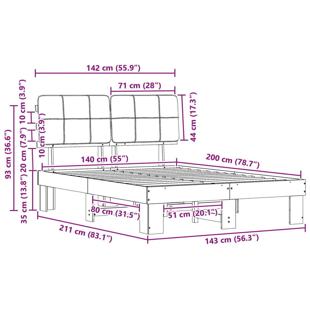 vidaXL Bed Frame with Upholstered Headboard Natural and Light Grey