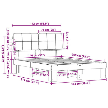 vidaXL Bed Frame with Upholstered Headboard Natural and Light Grey