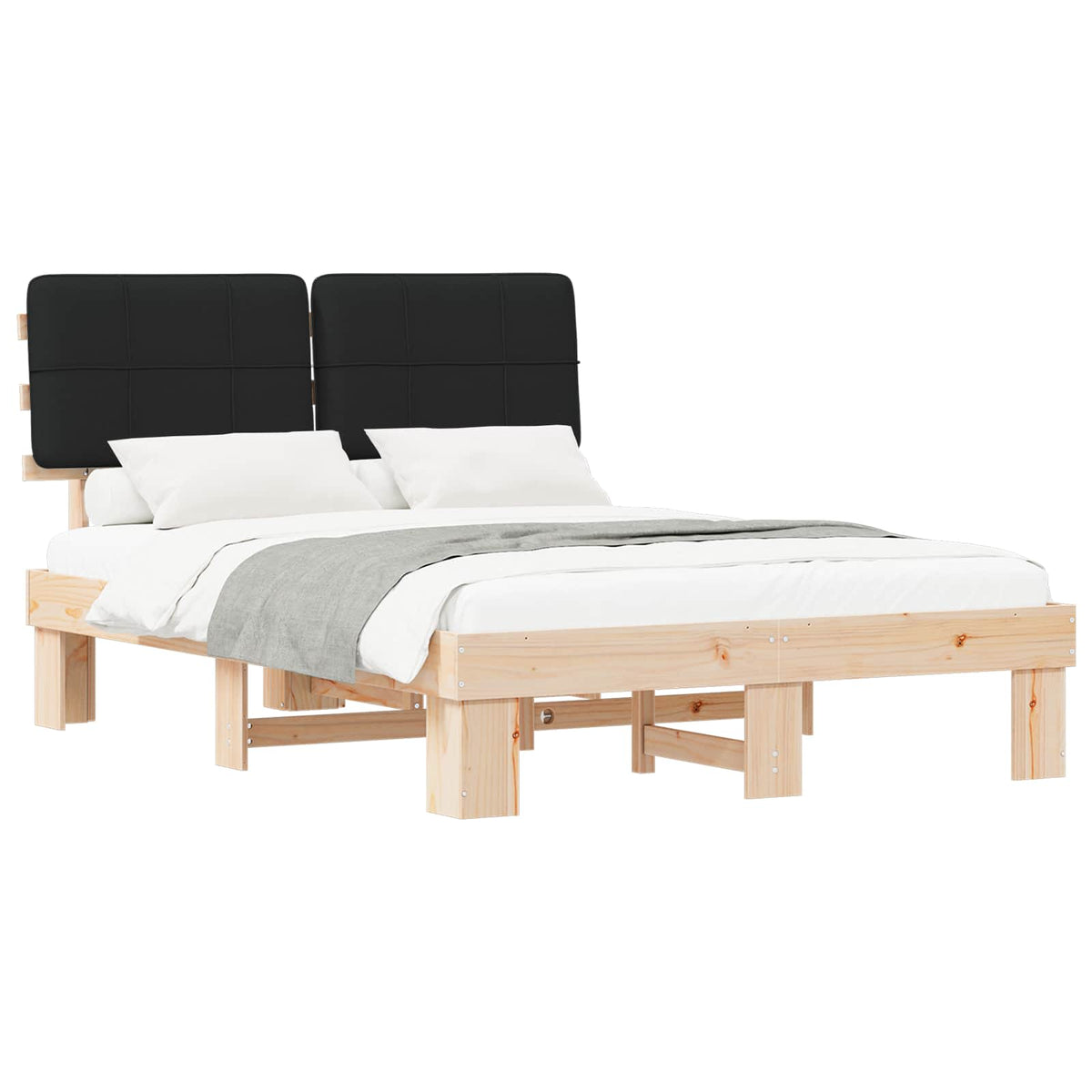 vidaXL Bed Frame with Upholstered Headboard Black 140 x 200 cm