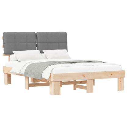 vidaXL Bed Frame with Upholstered Headboard Natural and Light Grey