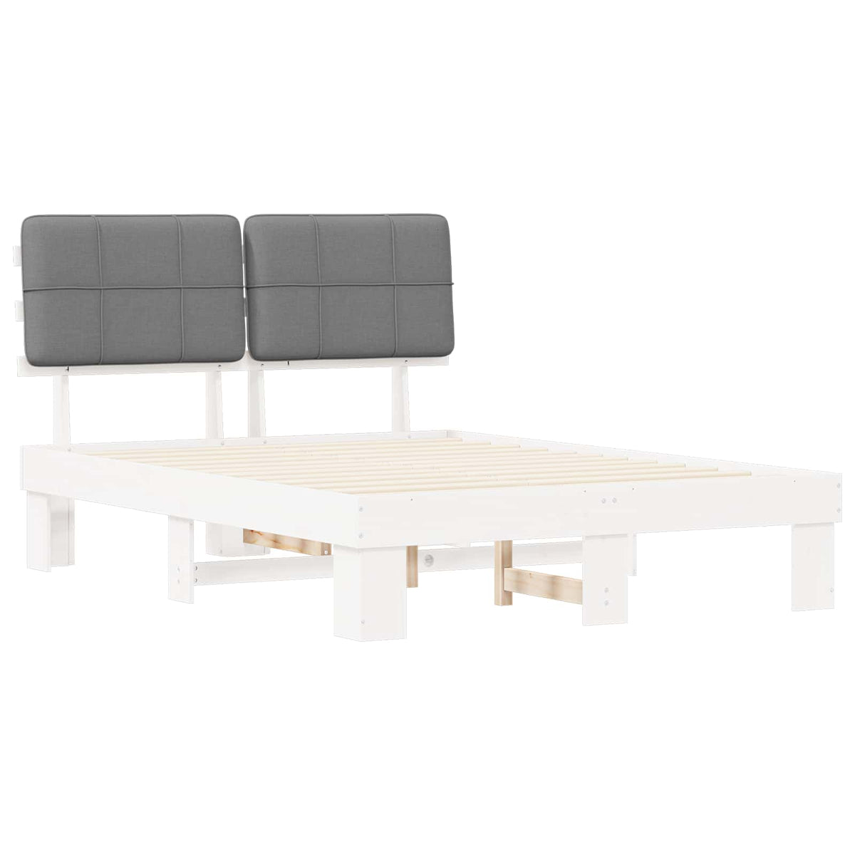 vidaXL Bed Frame with Upholstered Headboard White and Light grey