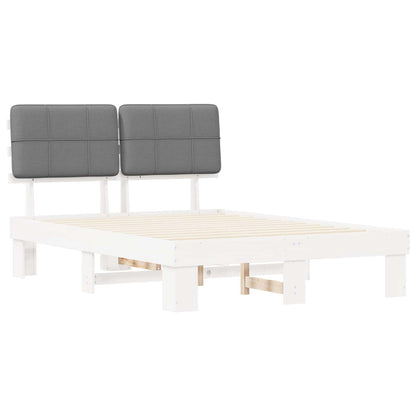 vidaXL Bed Frame with Upholstered Headboard White and Light grey