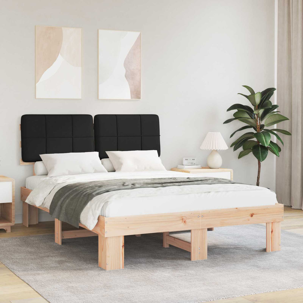 vidaXL Bed Frame with Upholstered Headboard Black 140 x 190 cm