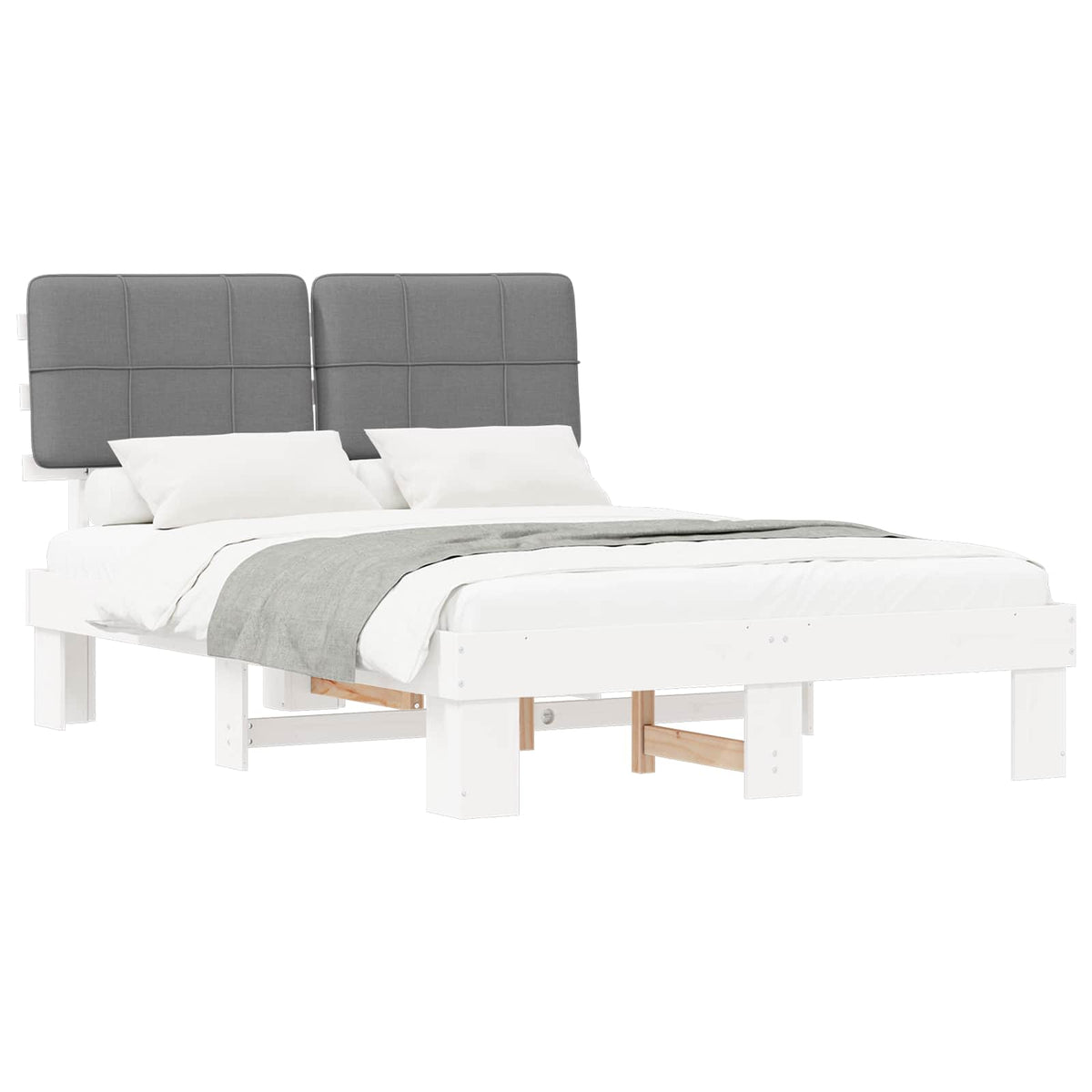 vidaXL Bed Frame with Upholstered Headboard White and Light grey