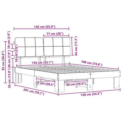 vidaXL Bed Frame with Upholstered Headboard Black 135 x 190 cm