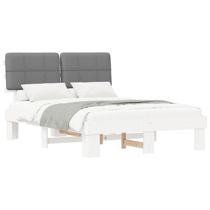 vidaXL Bed Frame with Upholstered Headboard White and Light grey