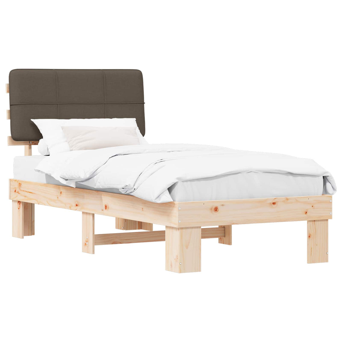 vidaXL Bed Frame with Upholstered Headboard Natural and Taupe