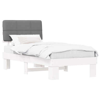 vidaXL Bed Frame with Upholstered Headboard White and Light grey