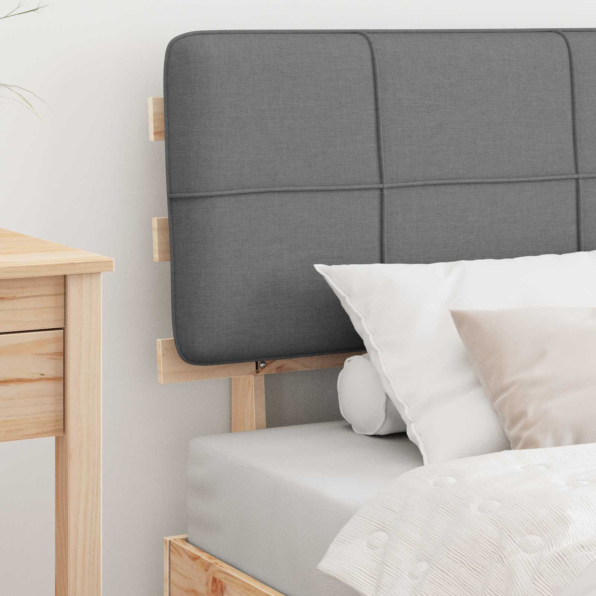 vidaXL Bed Frame with Upholstered Headboard Natural and Light Grey