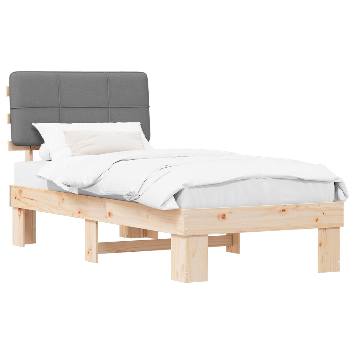 vidaXL Bed Frame with Upholstered Headboard Natural and Light Grey