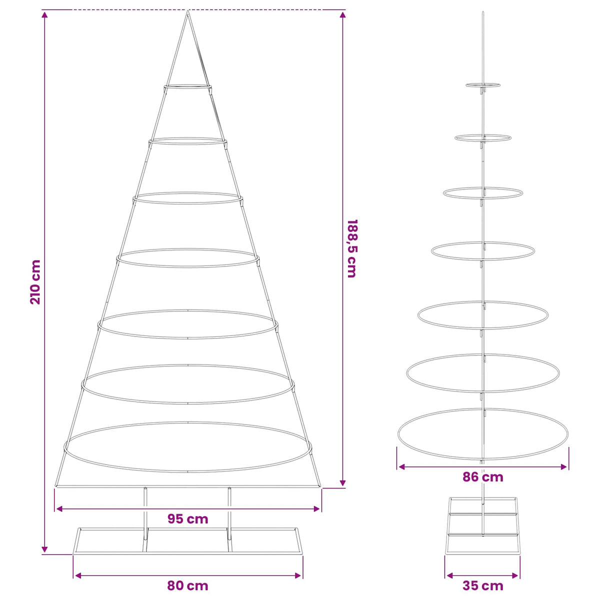 vidaXL Metal Christmas Tree with Stand Gold 209 cm Powder-coated steel